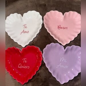 Heart-Shaped Ceramic Plates Set - Pink, Red, White, Purple